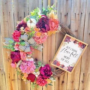 Handmade rose & purple fall wreath